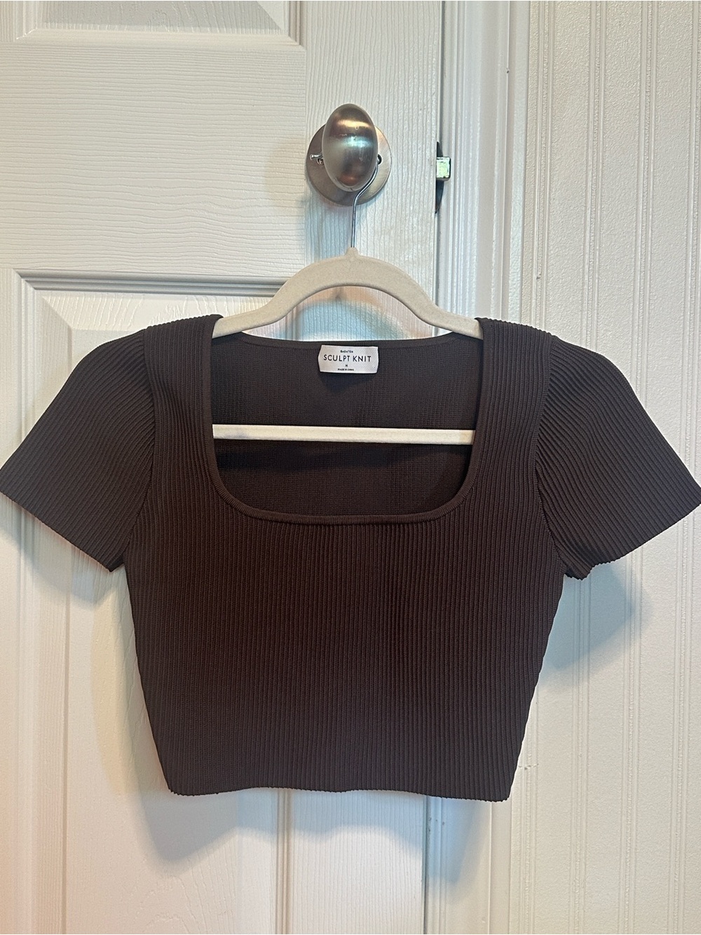 Aritzia Brown Sculpt Knit Square-Neck Crop Top